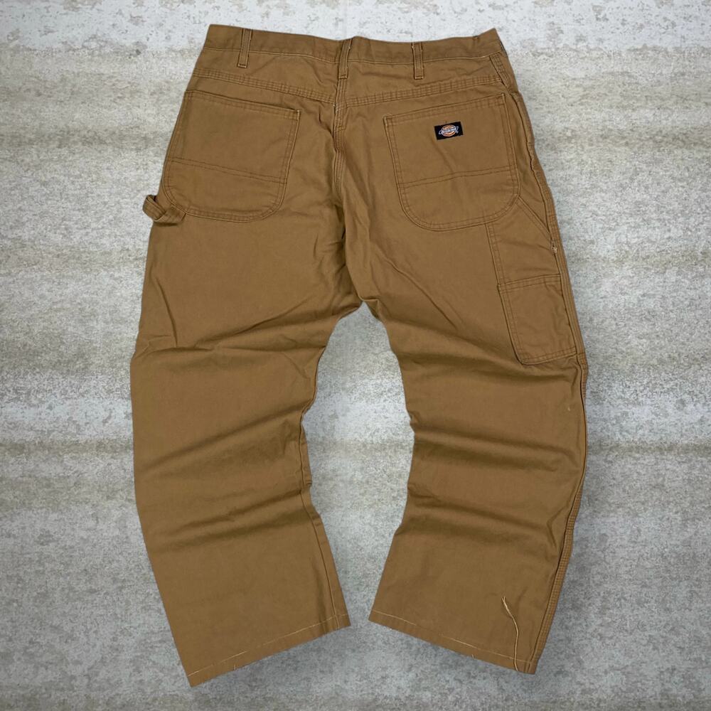 Vintage 90s Dickies Carpenter Pants 34x28 Baggy Wide Leg Tan Canvas Dungarees